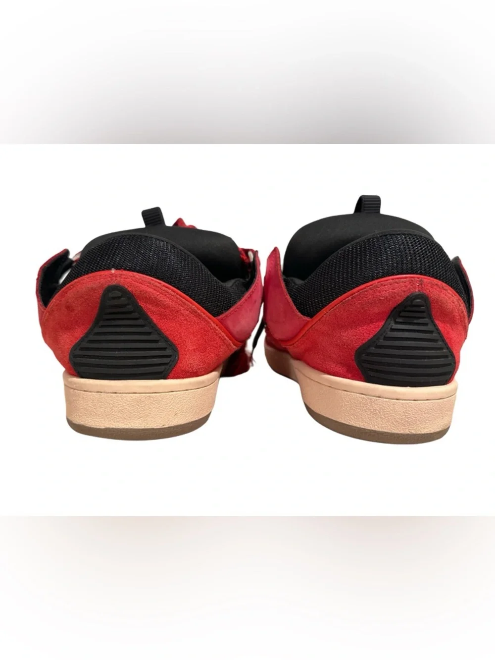 Lanvin Curb Men’s Sneakers Poppy Red Black Suede Oversized Laces LowTop Skate 12